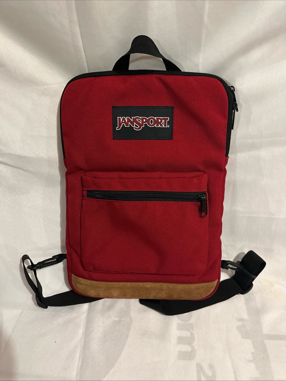 Jansport Red Backpack with Brown Suede Trim